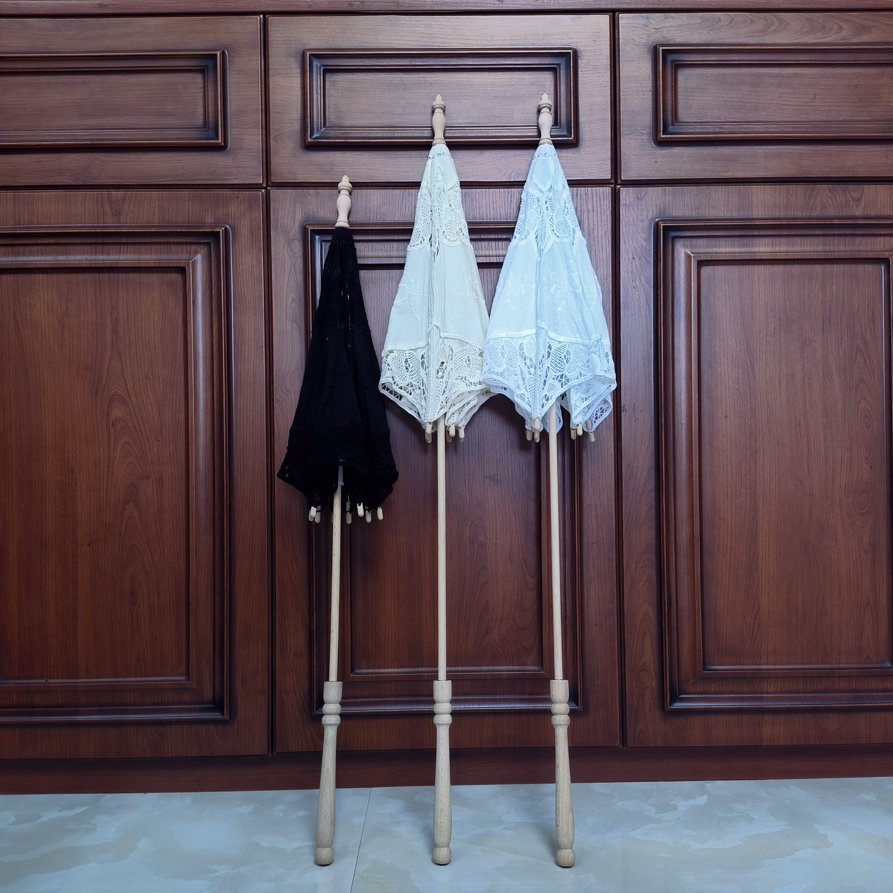 长杆伞棉布蕾丝伞lolita伞花嫁婚纱复古法式蕾丝伞拍照摄影道具