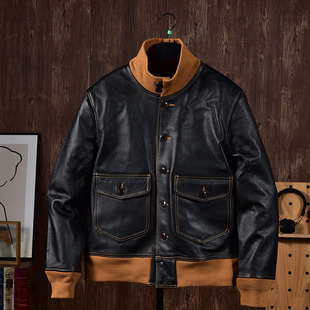 男士捡漏头层荔枝纹牛皮A1复古空军飞行服新款真皮皮衣夹克外套