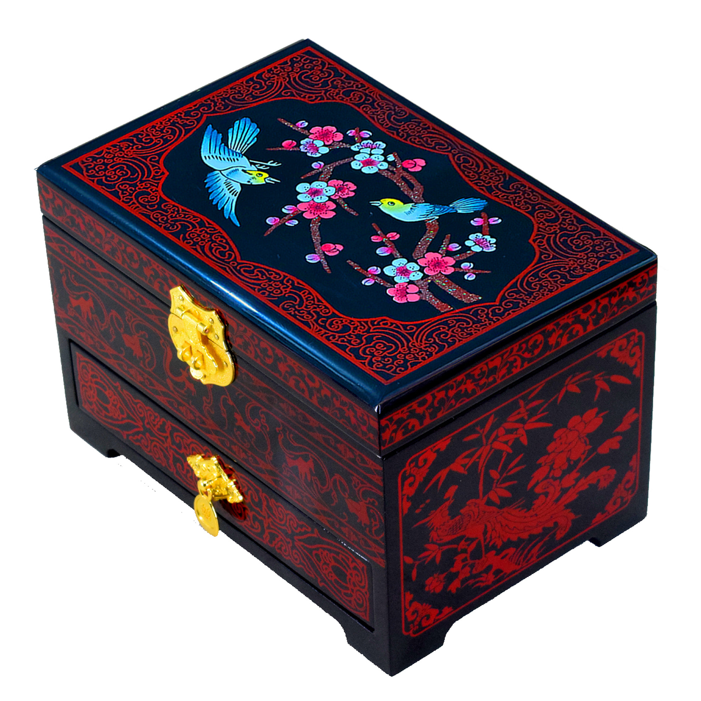 平遥推光漆器首饰盒中式新娘结婚陪嫁彩礼回礼提亲聘请礼金三金盒