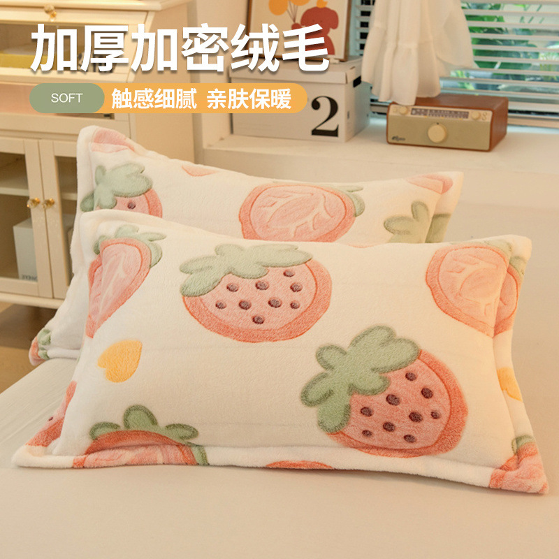 珊瑚绒枕套枕头套一对装冬季加绒加厚法兰绒48x74单个枕芯套枕巾