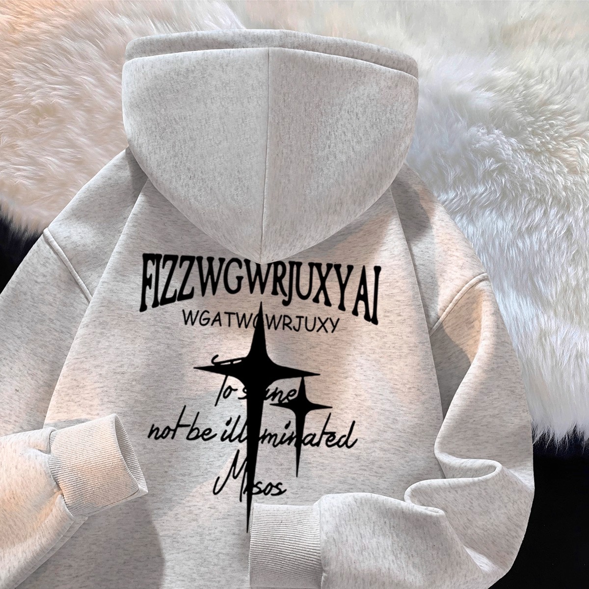 重磅连帽卫衣男装潮牌美式十字架新款秋冬季加绒厚上衣青少年外套