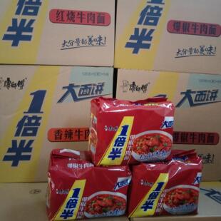 康师傅方便面一倍半爆椒牛肉面大份量129克整件袋装 红烧香辣 桶装