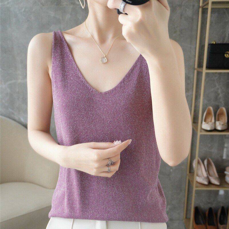 无袖吊带衫夏季吊带背心宽松领冰丝搭批女外性感打底衫穿新款内V