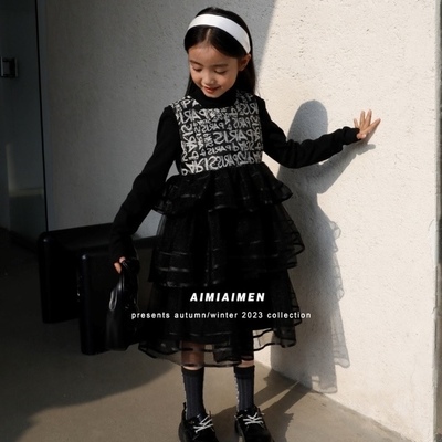 两件套2025新春秋童装女孩长T背心裙纱裙套装中大童414514+414442