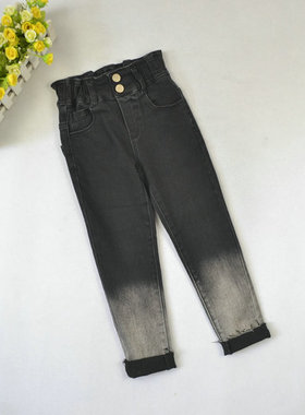 弹力2025新款春秋童装女孩子牛仔长裤潮流休闲运动中大童112405