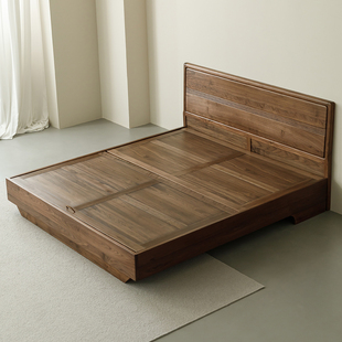 北美黑胡桃木全实木床北欧简约双人床1.8米大床主卧婚床储物床