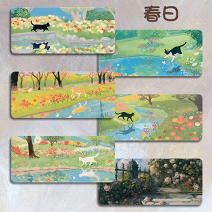 春日油画鼠标垫超大号小号办公室电竞电脑键盘垫笔记本桌垫可爱