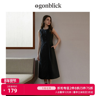 北欧时刻单排扣黑色连衣裙女2026设计感无袖收腰气质显瘦宽松长裙