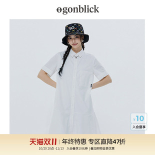 北欧时刻简约白色衬衫裙女2026夏季新款宽松中长拼接A字连衣裙子