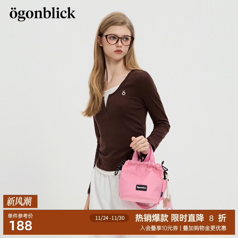 商场同款]北欧时刻假两件修身显瘦T恤女25秋季新款长袖打底衫上衣