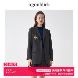 北欧时刻学院风刺绣西装外套女2026年春春新款减龄休闲中长款西服