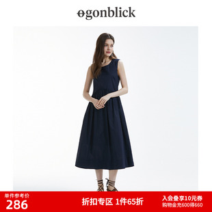 简约气质藏蓝色连衣裙A字收腰裙 商场同款 北欧时刻2025夏季 新款