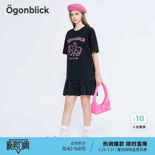 黑色连衣裙短裙 女趣味印花拼接假两件短袖 北欧时刻2026年夏季 新款