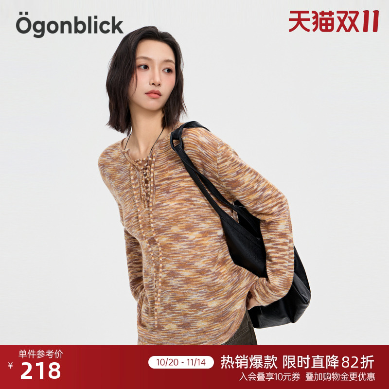 北欧时刻慵懒水波纹抽绳设计毛衣女25年秋季新款宽松百搭针织上衣