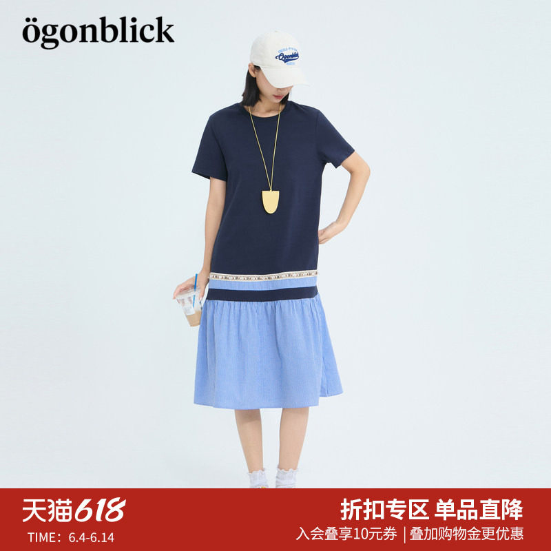 商场同款'北欧时刻T恤撞色拼接格纹连衣裙女26年夏季新款潮流裙子