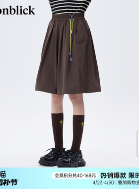 北欧时刻美式撞色抽绳咖色休闲五分裤女26年夏季新款高腰阔腿裙裤