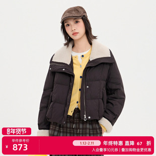 商场同款北欧时刻美拉德仿羊羔毛翻领羽绒服女冬季新款保暖面包服