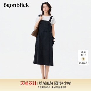 商场同款北欧时刻黑色工装拉链背带裙女26年秋季新款宽松连衣长裙