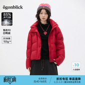 小个子面包服加厚外套 新款 商场同款 北欧时刻红色连帽羽绒服女冬季