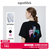 北欧时刻X逗鸭联名2026夏季 高级感趣味燕子印花宽松短袖 T恤女上衣