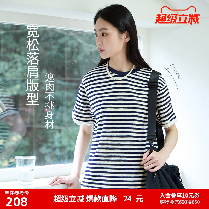 蕾丝拼接圆领短袖百搭上衣