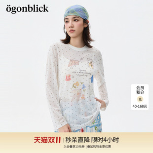 商场同款'北欧时刻燕子印花波点设计感T恤女夏季新款宽松薄款罩衫
