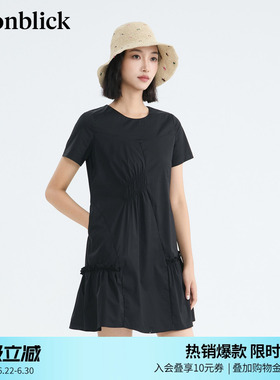 北欧时刻 法式优雅黑色连衣裙女26夏季新款褶皱设计感A字短款裙子