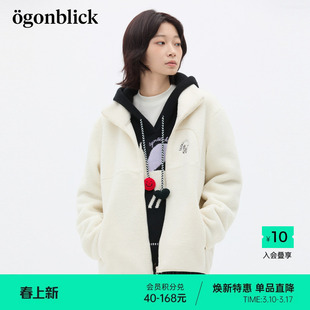 商场同款北欧时刻小马刺绣摇粒绒翻领外套女25冬季新款小个子上衣