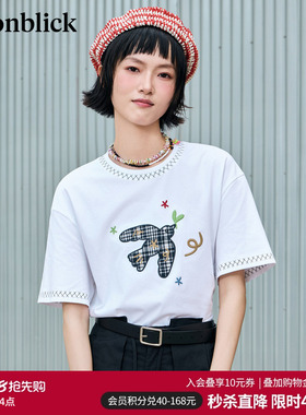 北欧时刻'燕子刺绣印花设计感白色T恤女26年夏季新款宽松休闲上衣