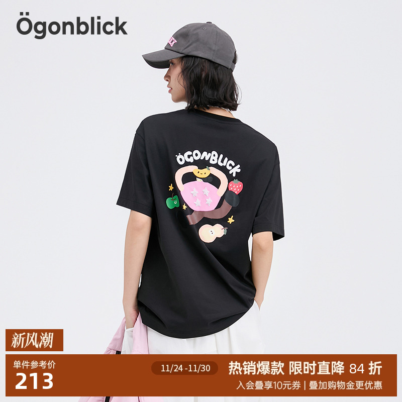 黑色印花短袖T恤女夏季