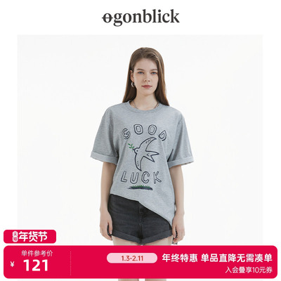 北欧时刻印花开衩oversize短袖