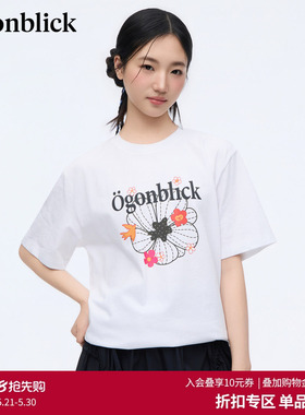 北欧时刻'美式雏菊印花白色T恤女26年夏季新款宽松百搭设计感上衣