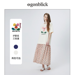 北欧时刻X逗鸭联名三色堇印花高级感假两件拼接t恤连衣裙子女夏季