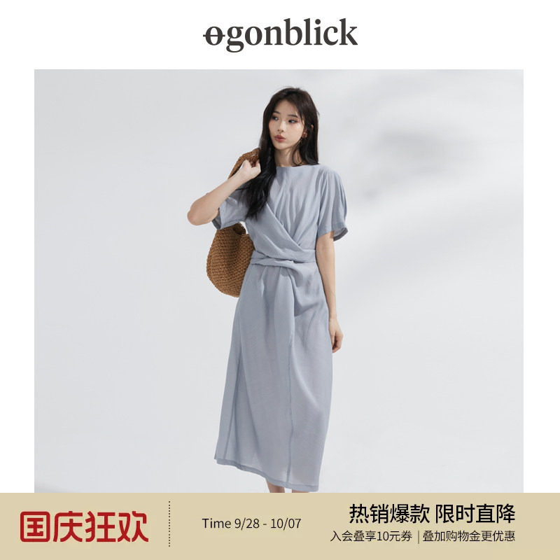 北欧时刻26夏季新款法式优雅气质连衣裙女直筒不规则绑带宽松裙子