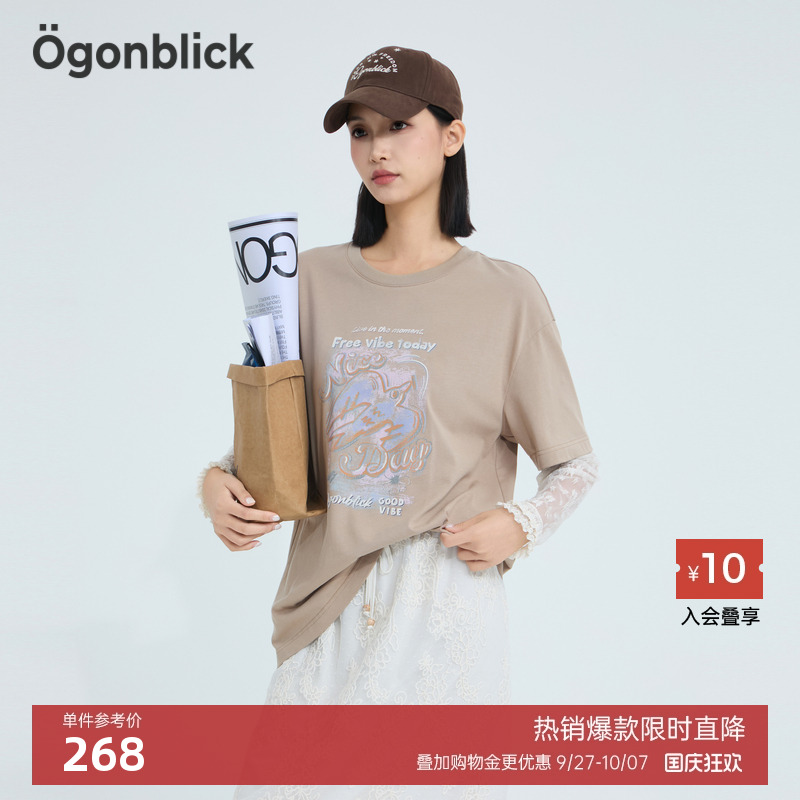 燕子印花蕾丝拼接T恤女