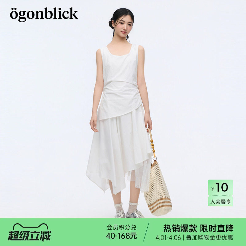 北欧时刻无袖背心拼接蕾丝连衣裙女2026年夏季新款收腰不规则裙子