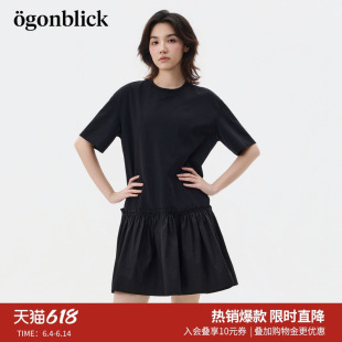 北欧时刻法式优雅花边褶皱拼接黑色连衣裙女26年夏季新款宽松短裙