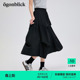 北欧时刻 松紧高腰黑色半身裙伞裙不规则长裙A字大摆裙女 春夏新款