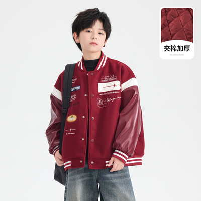 男童冬季新年红加厚棒球棉服