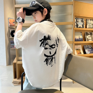 半袖 国潮动漫哪吒纯棉短袖 中大童宽松短袖 2026新款 潮 T恤男童夏季