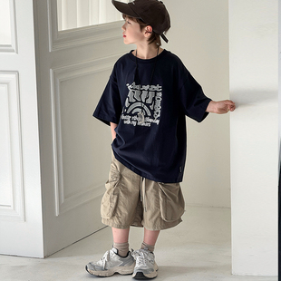 中大童学生帅气圆领体恤套装 2026新款 潮 T恤夏季 男童宽松纯棉短袖