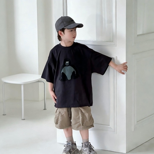 套装 男童纯棉短袖 宽松中大童圆领卡通百搭半袖 2026新款 潮 T恤夏季