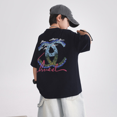 男大童夏季韩范半袖纯棉短袖T恤2026新款儿童男孩夏装凉感薄上衣