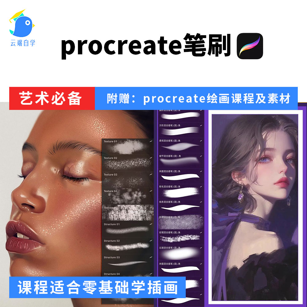 procreate笔刷全套送procreate绘画课程和素材中文字体教程零基础