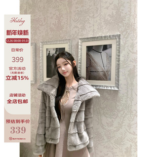 仿真狐狸毛皮草 伦敦记忆 两色条纹皮草外套女 热狗很辣 Hotdog