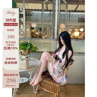 Hotdog热狗很辣【紫藤花恋 送短裤】紫藤花连衣裙女收腰显瘦短裙