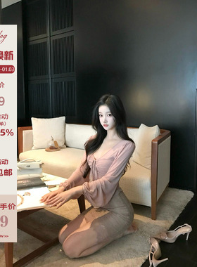 Hotdog 热狗很辣【棠脂粉玉】女人味绑带褶皱上衣/蕾丝半身裙套装