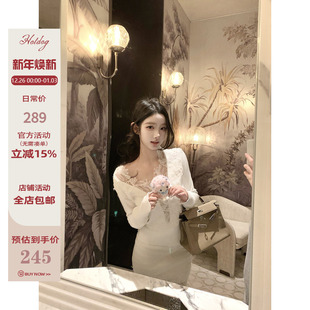 针织衫 Hotdog 白色花边长袖 微甜布蕾 打底外穿女上衣 热狗很辣