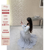 纱影晚霞 Hotdog 热狗很辣 烟蓝色高级感网纱半身裙气质长裙子