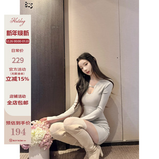 气质长袖 Hotdog 领口小众设计感韩版 温柔姐姐 连衣裙 热狗很辣